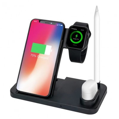 New Technology 2020 W30 Foldable Qi Charging Stand 4 in 1 15W Wireless Charger Station for iPhone Airpods Watch Pencil