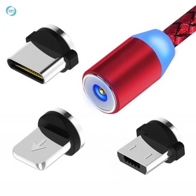 On stock 3.0 5.0 magnetic phone cable for cell phone, type-c 3 in 1 braided charger charging magnetic no data magnet usb cable